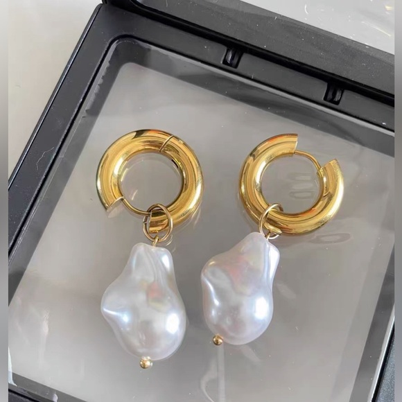 Gold Pearl Drop Earrings - Picture 8 of 8